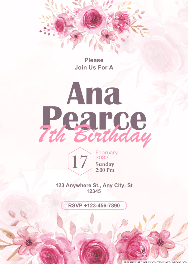 Pink Flower Arrangement Lace Border Birthday Invitations