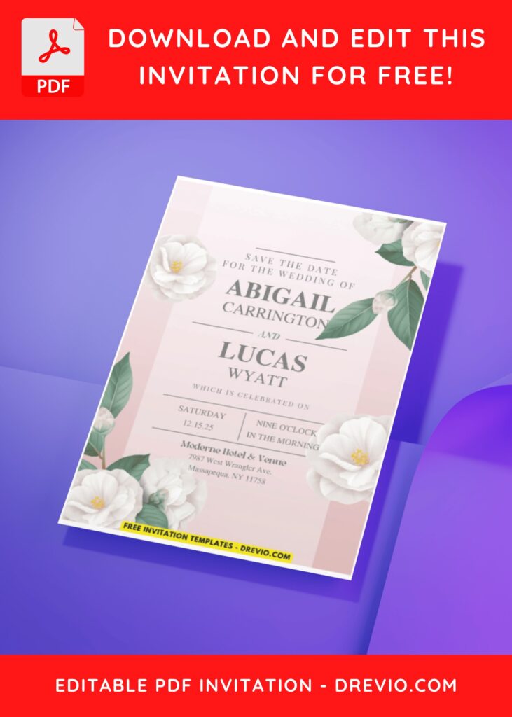 (Easily Edit PDF Invitation) Delightful Camellia Flower Wedding Invitation H