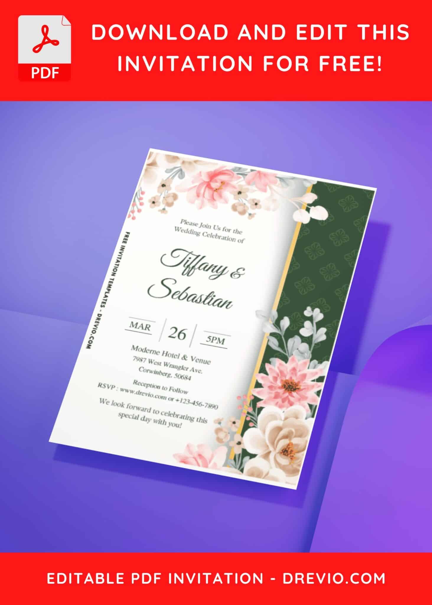 (Easily Edit PDF Invitation) Refined Royal Floral Wedding Invitation ...