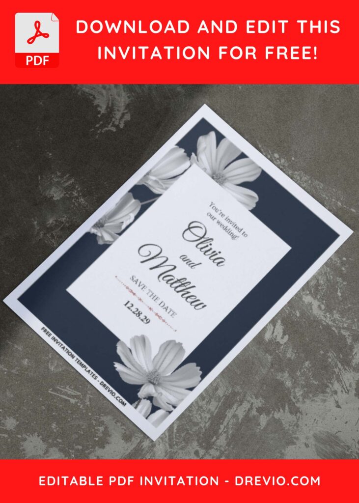 (Easily Edit PDF Invitation) Pristine Ivory White Daffodil Wedding Invitation H