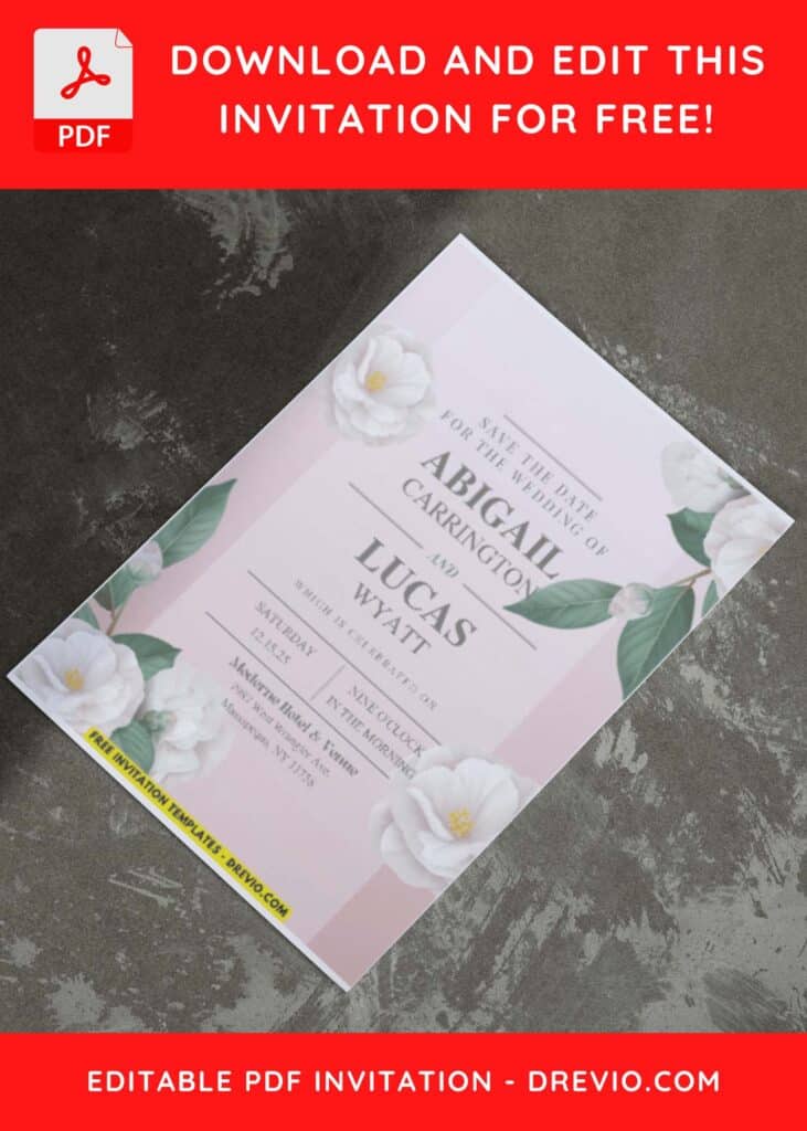 (Easily Edit PDF Invitation) Delightful Camellia Flower Wedding Invitation I