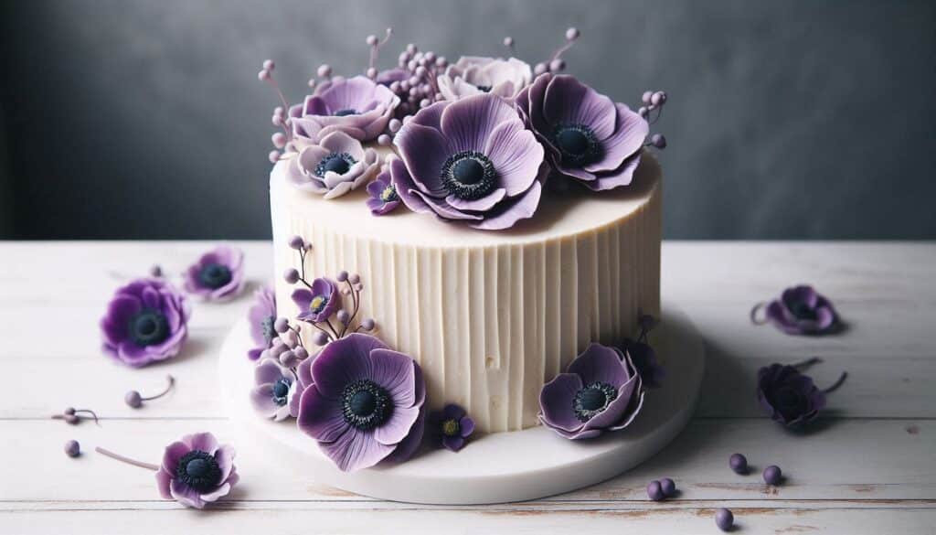 Simple blush white wedding cake with Purple Lilac Floral Wedding Cake