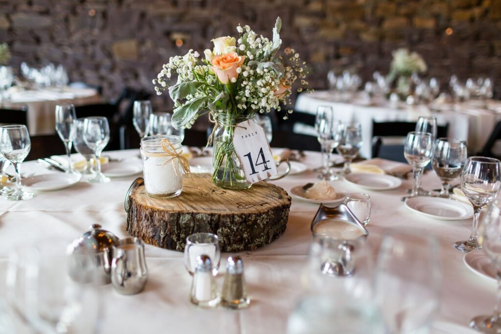 Rustic Mason Jar Centerpiece on wooden base