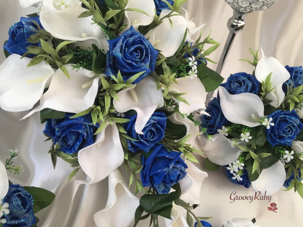 Royal Blue Glitter Roses & Large White Calla Lily