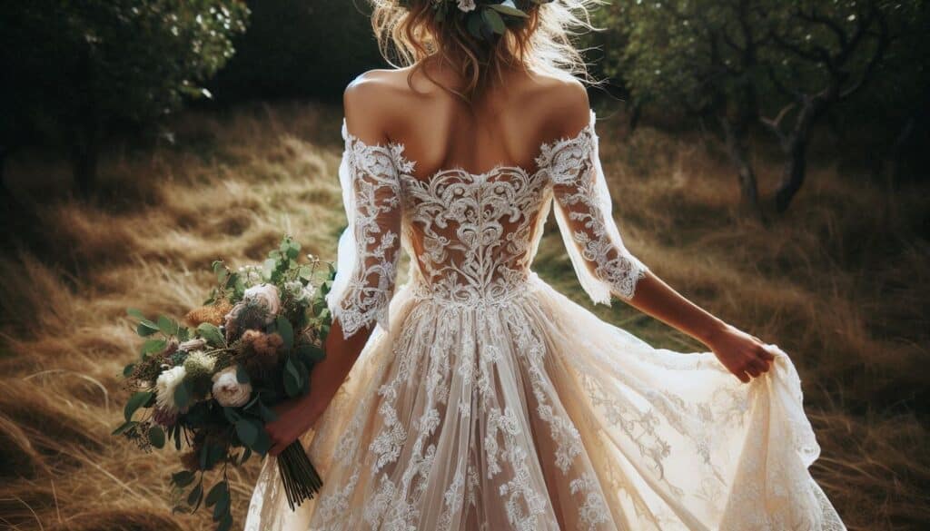 Boho inspired wedding dress with lace and flowy fabric