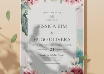 (Easily Edit PDF Invitation) Aesthetic Marble Floral Wedding Invitation