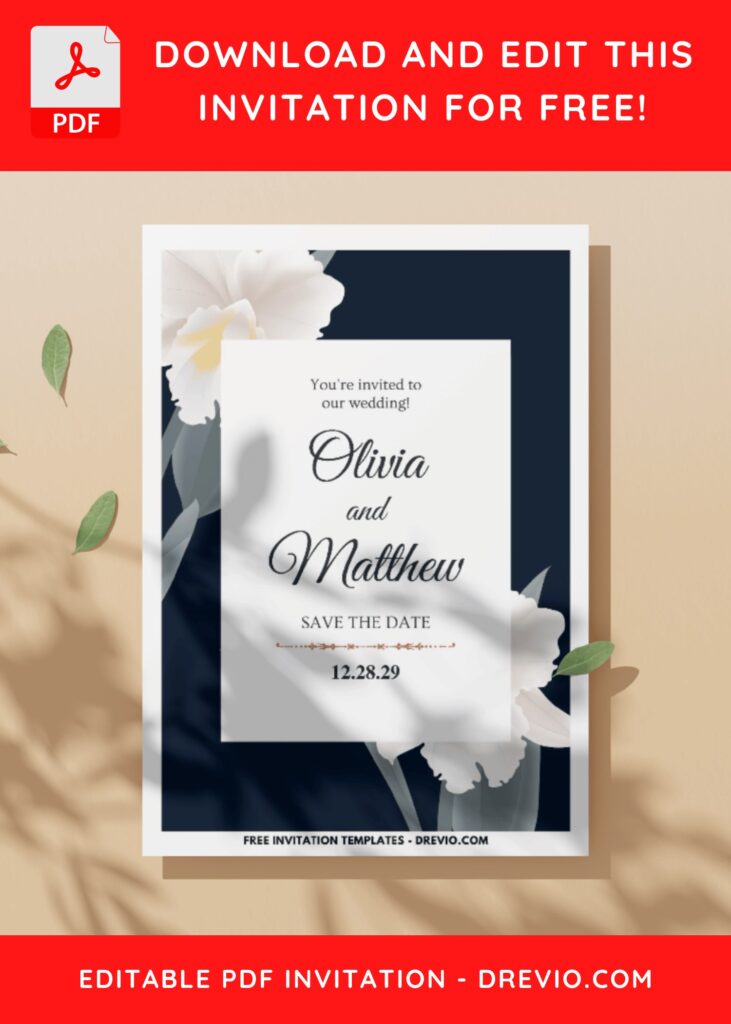 (Easily Edit PDF Invitation) Pristine Ivory White Daffodil Wedding Invitation B