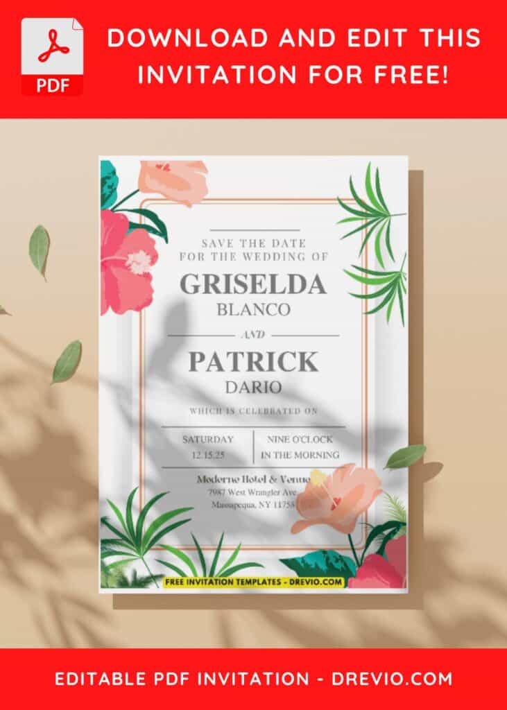 (Easily Edit PDF Invitation) Tropical Summer Wedding Invitation I