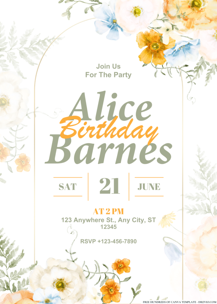 Spring Summer Meadow Floral Birthday Invitations