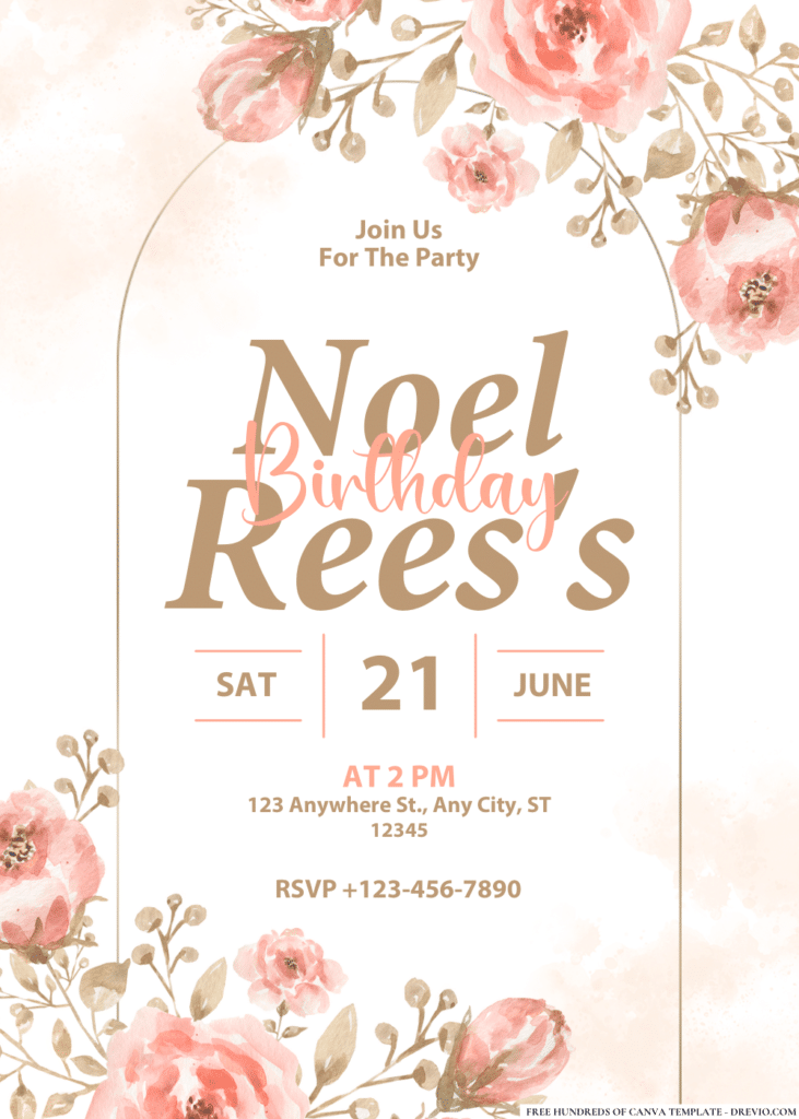 Vintages Orange Floral Birthday Invitations