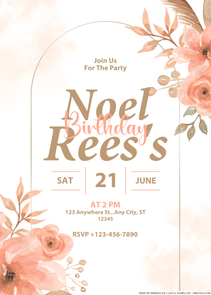 Vintages Orange Floral Birthday Invitations