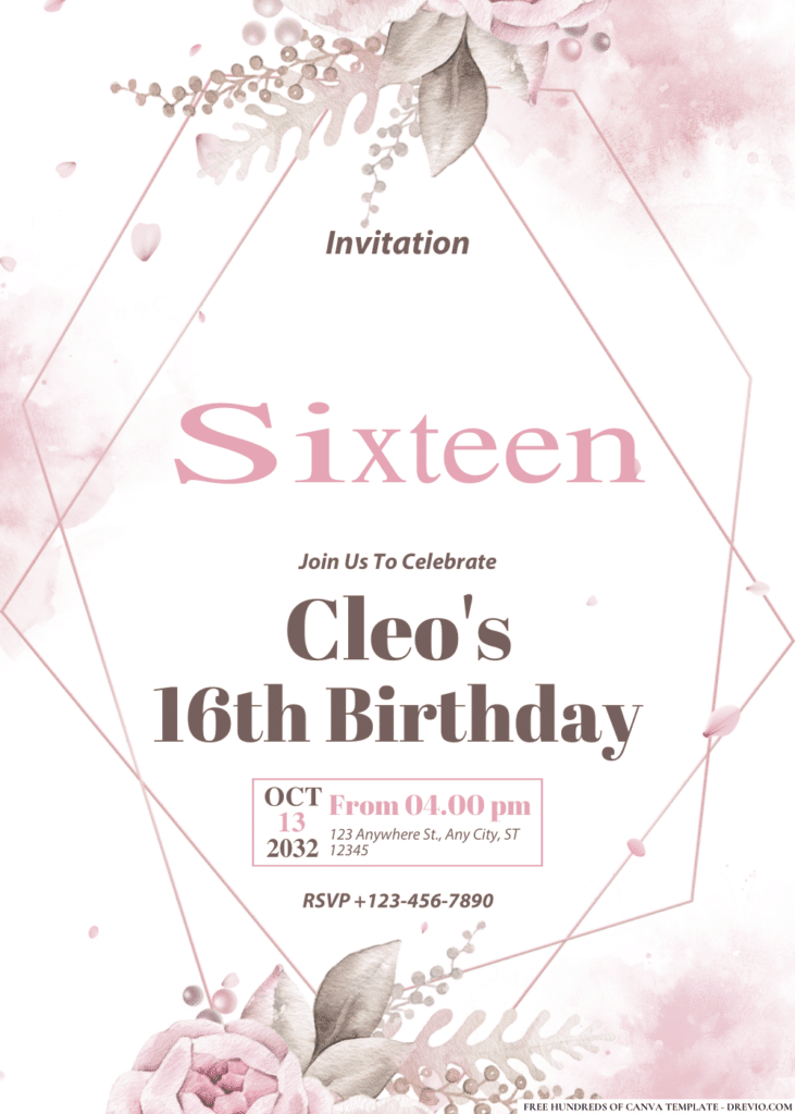 Pink Watercolor Floral Birthday Invitations