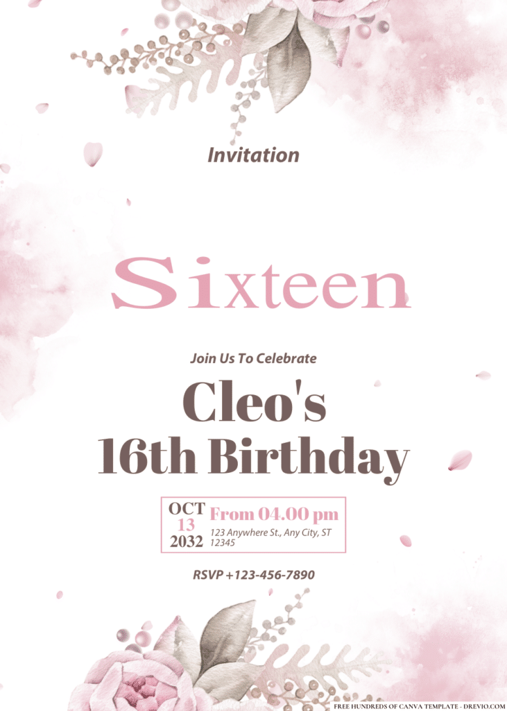 Pink Watercolor Floral Birthday Invitations