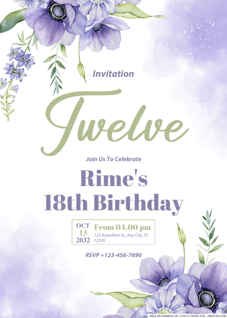 Watercolor Purple Lilac Bouquet Birthday Invitations