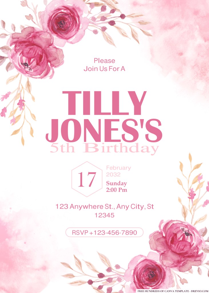 Pink Flower Lace Border Birthday Invitations