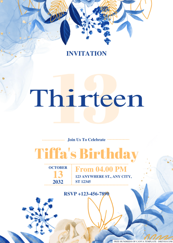 Rose Blue Arrangement Birthday Invitations