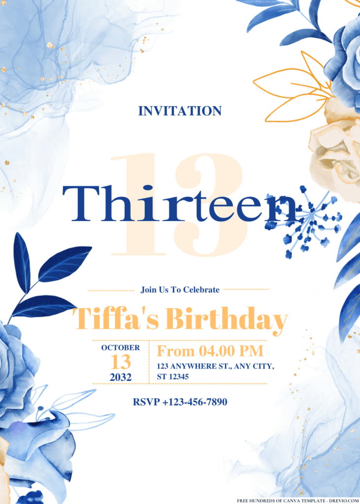 Rose Blue Arrangement Birthday Invitations