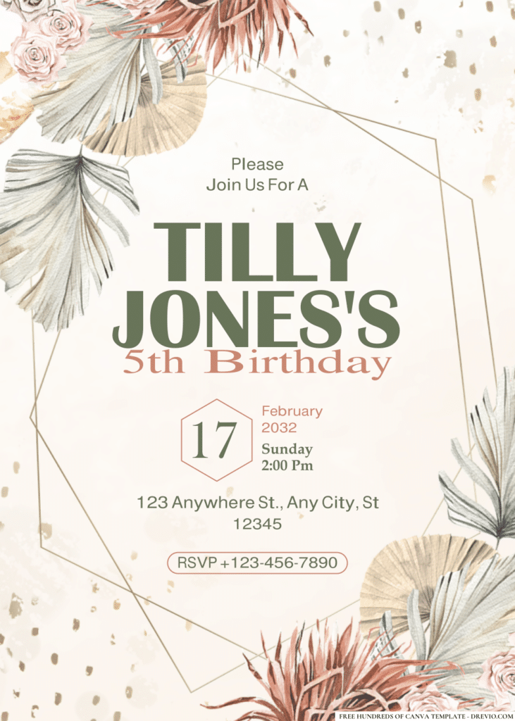 Dried Tropical Watercolor Floral Birthday Invitations