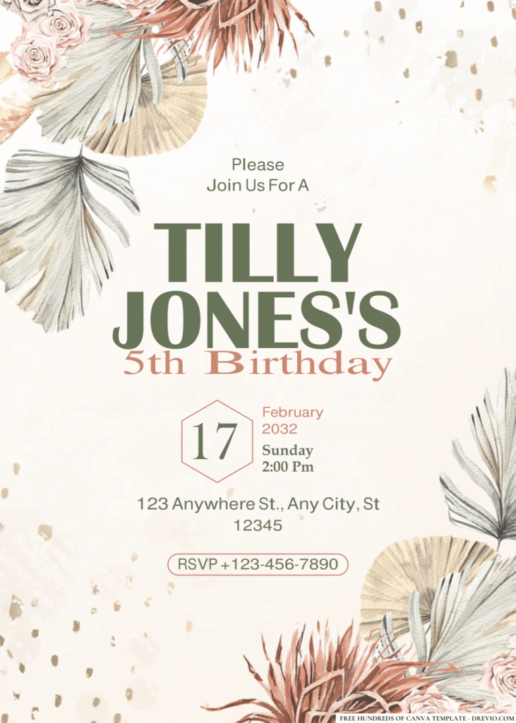 Dried Tropical Watercolor Floral Birthday Invitations