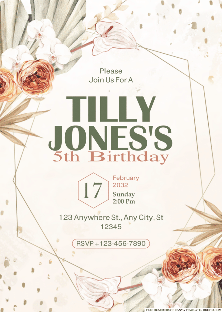 Dried Tropical Watercolor Floral Birthday Invitations