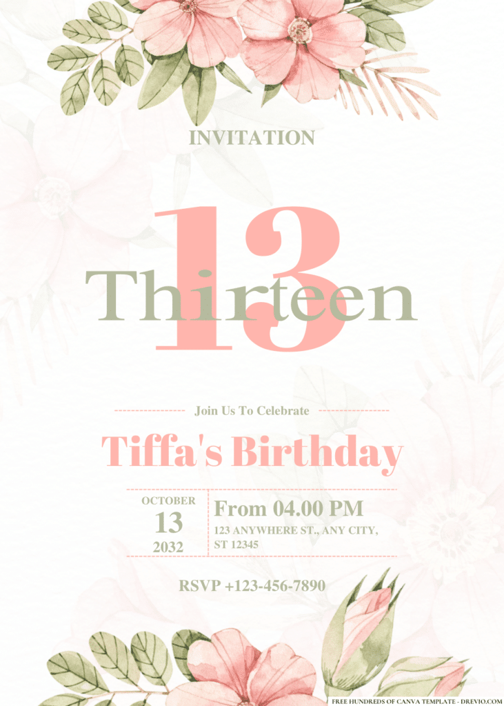 Pink Rose Bloom Floral Birthday Invitations