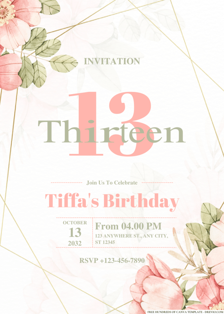 Pink Rose Bloom Floral Birthday Invitations