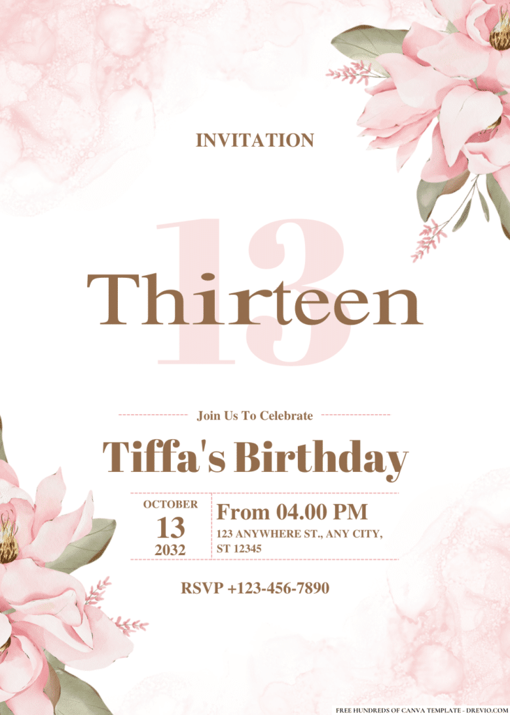 Pink Magnolia Bouquet Birthday Invitations