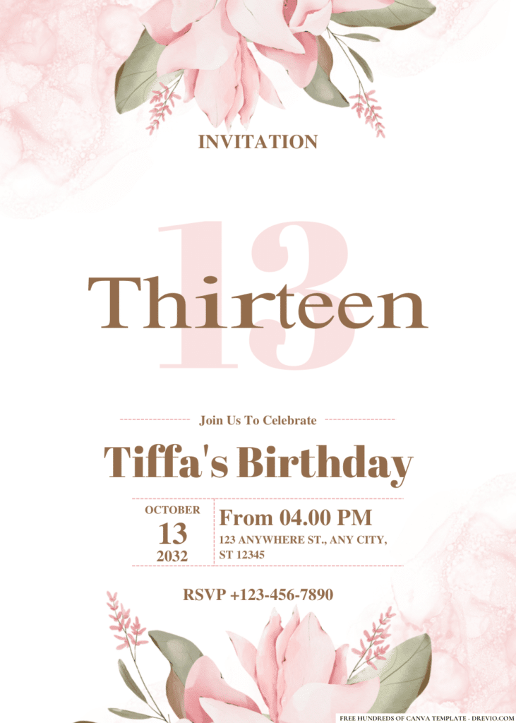 Pink Magnolia Bouquet Birthday Invitations