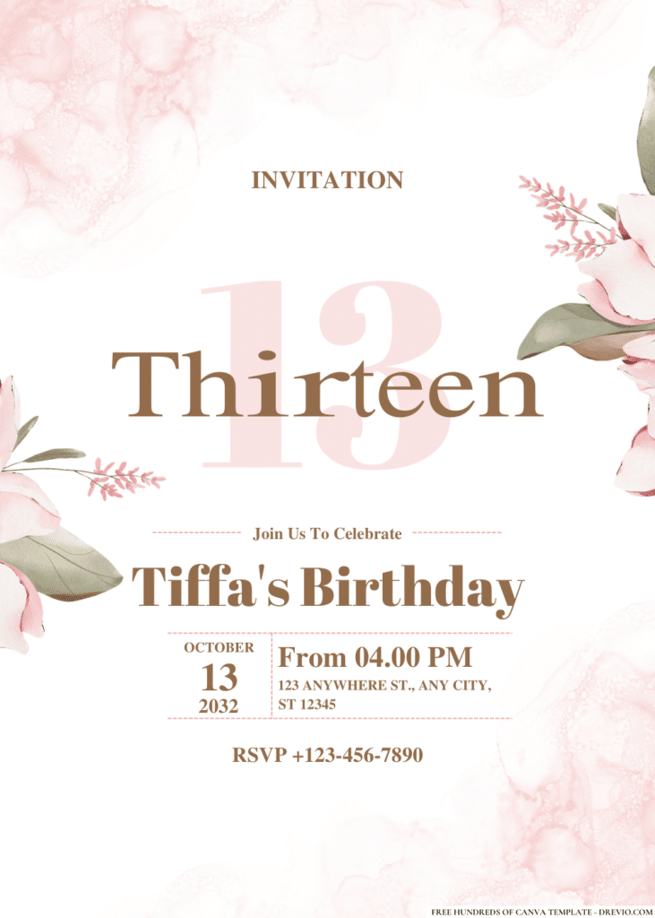 Pink Magnolia Bouquet Birthday Invitations