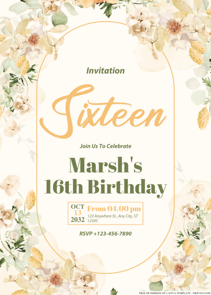 Flower Wreath Brown Vintage Birthday Invitations