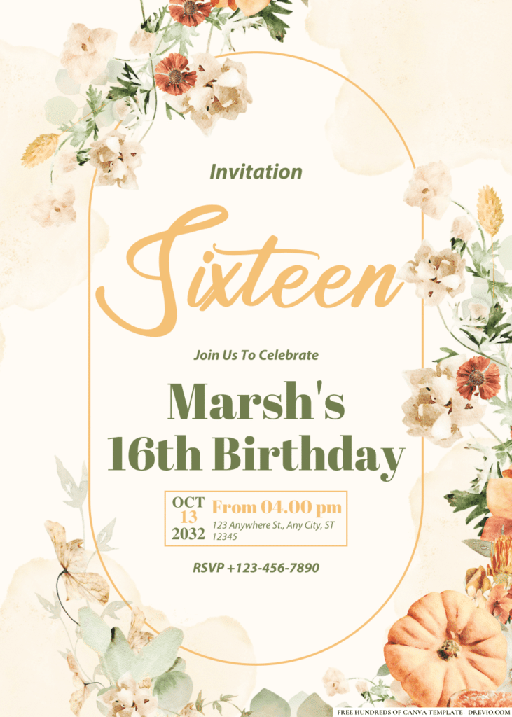 Flower Wreath Brown Vintage Birthday Invitations