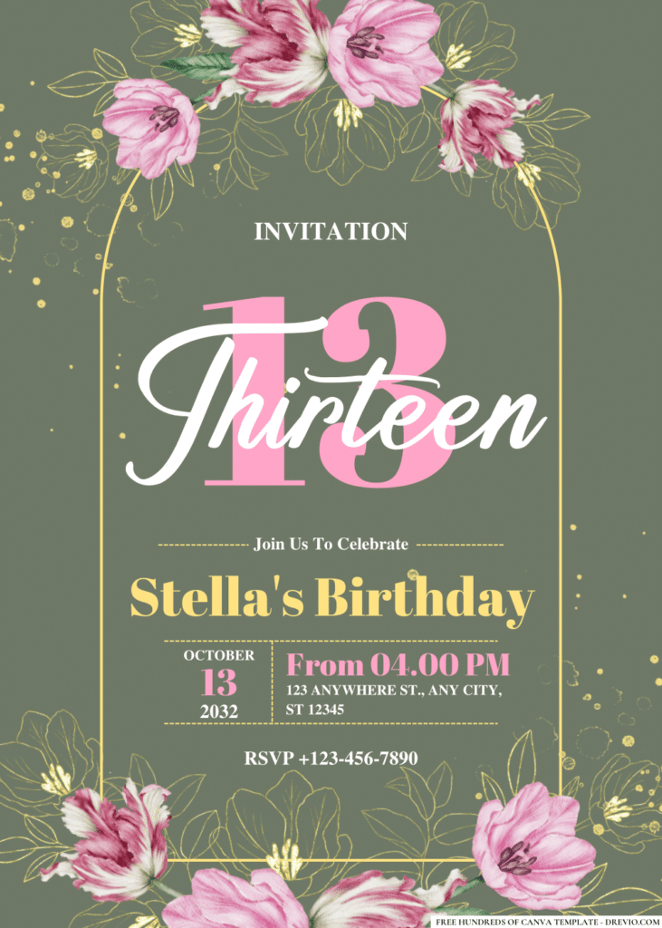 Watercolor Floral Botanical Pink Tulip Birthday Invitations