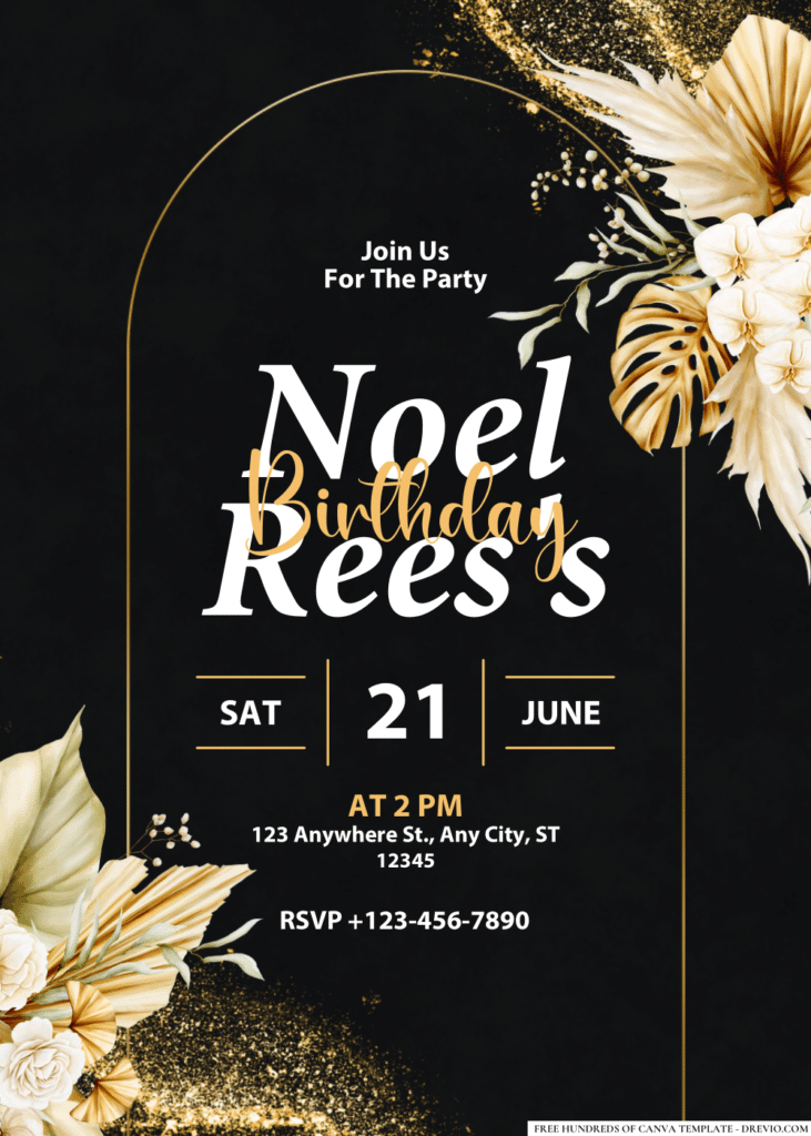 Delicate Gold Beige Floral Birthday Invitations