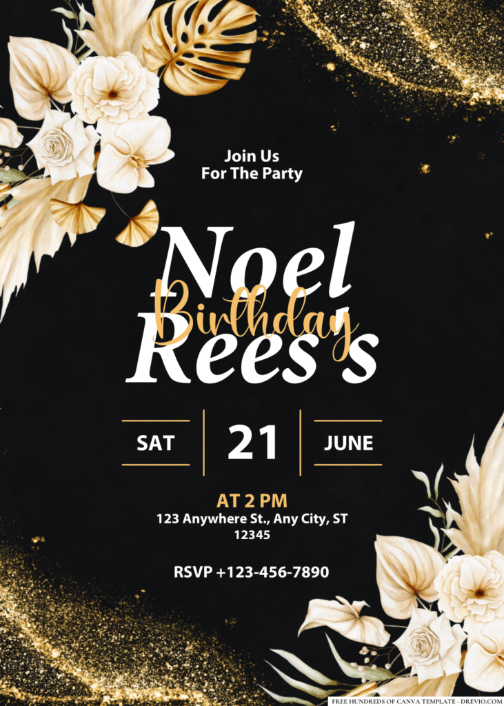 Delicate Gold Beige Floral Birthday Invitations