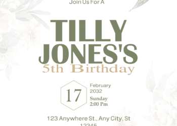 White Flowers & Leaves Birthday Invitations