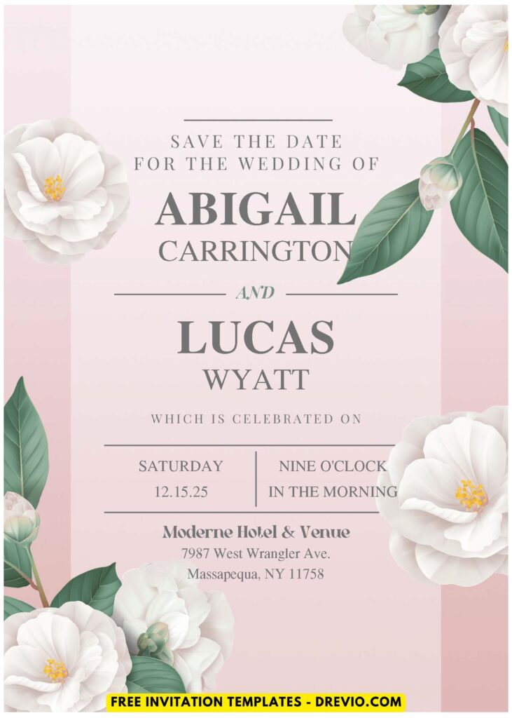 (Easily Edit PDF Invitation) Delightful Camellia Flower Wedding Invitation D