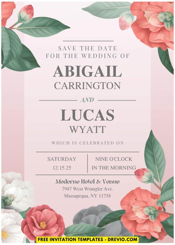 (Easily Edit PDF Invitation) Delightful Camellia Flower Wedding Invitation E