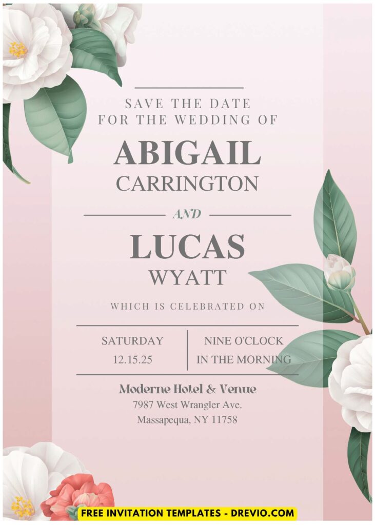 (Easily Edit PDF Invitation) Delightful Camellia Flower Wedding Invitation F