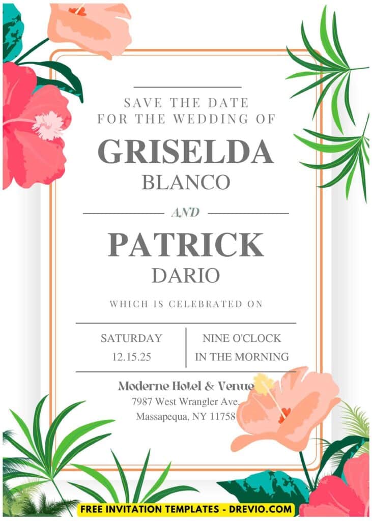 (Easily Edit PDF Invitation) Tropical Summer Wedding Invitation B