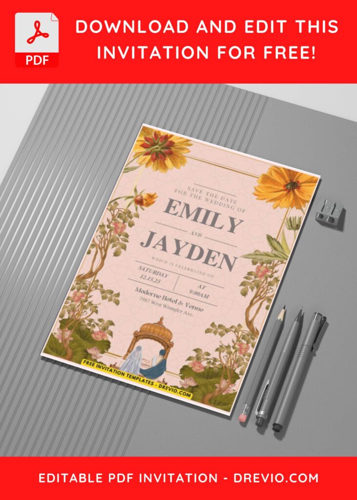 (Easily Edit PDF Invitation) Beautiful Sunflower Wedding Invitation C