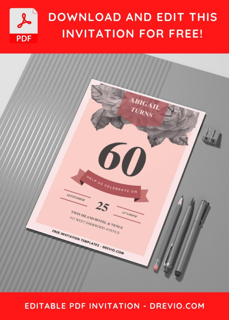 (Easily Edit PDF Invitation) Festive Floral 60th Birthday Invitation C