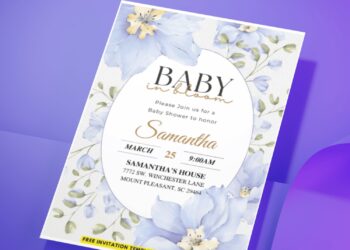 (Easily Edit PDF Invitation) Beautiful Delphinium Baby Shower Invitation
