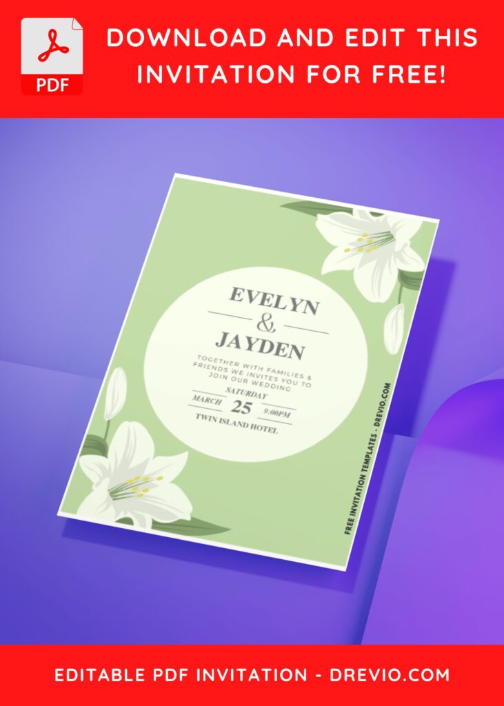 (Easily Edit PDF Invitation) Botanical Stargazer Lily Wedding Invitation 