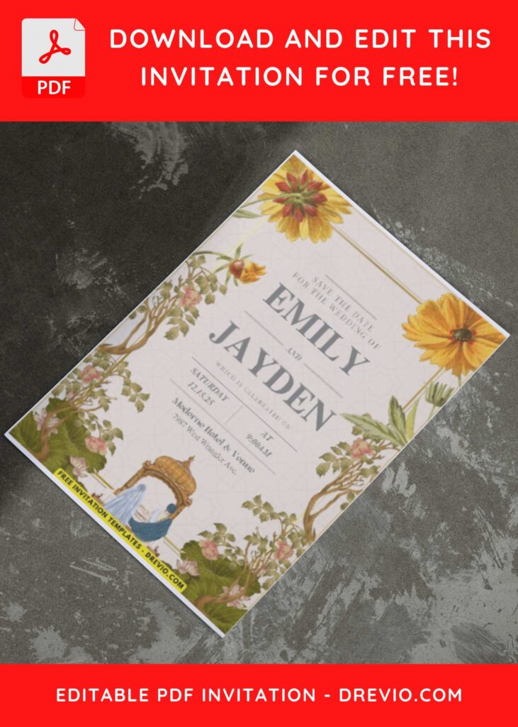 (Easily Edit PDF Invitation) Beautiful Sunflower Wedding Invitation E
