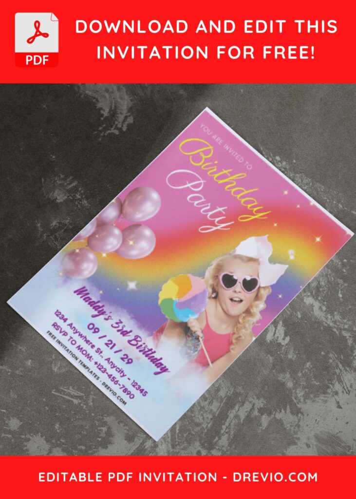 (Easily Edit PDF Invitation) Rainbow Jojo Siwa Birthday Invitation E
