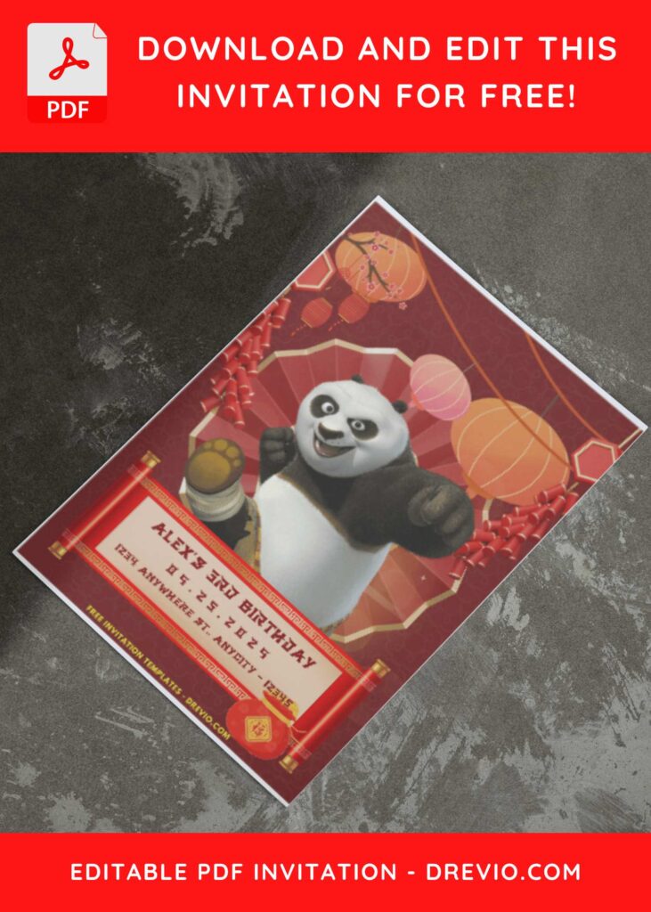 (Easily Edit PDF Invitation) Playful Kung Fu Panda 4 Birthday Invitation I