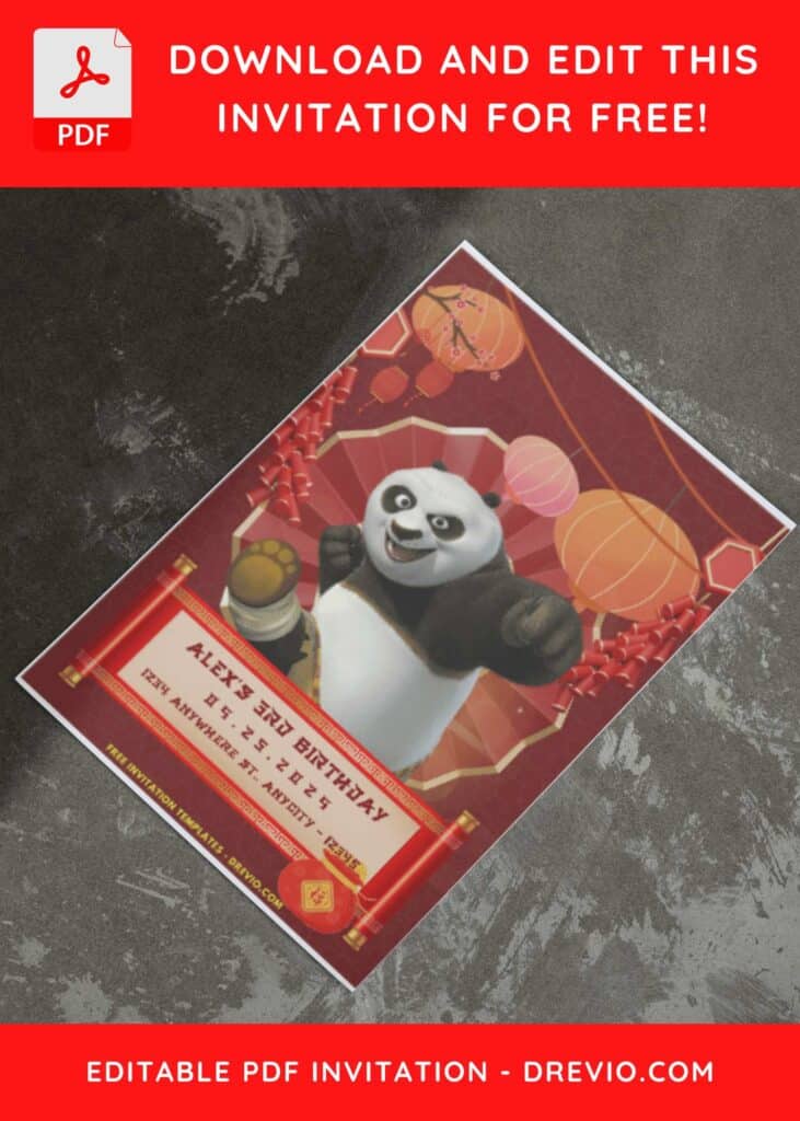 (Easily Edit PDF Invitation) Playful Kung Fu Panda 4 Birthday Invitation I