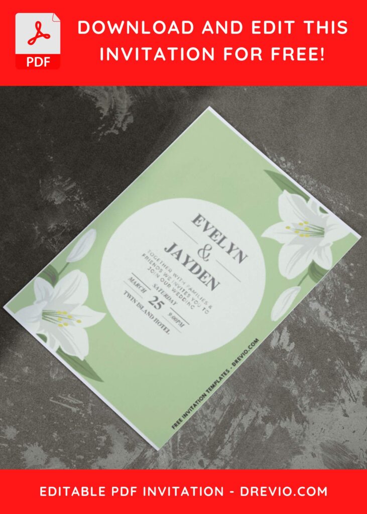 (Easily Edit PDF Invitation) Botanical Lily Wedding Invitation 