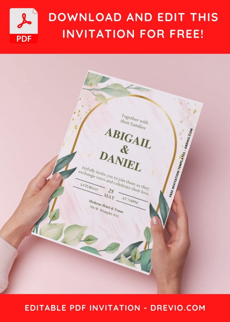 (Easily Edit PDF Invitation) Chic Greenery Arch Wedding Invitation G