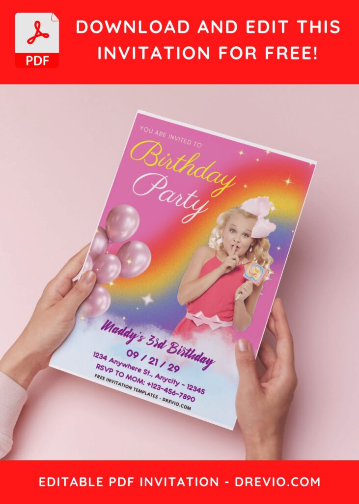 (Easily Edit PDF Invitation) Rainbow Jojo Siwa Birthday Invitation G
